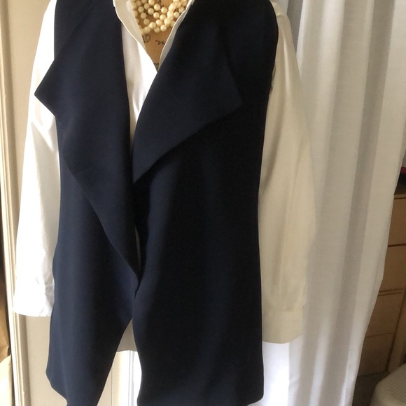 TALBOTS Cascading Open Longline Vest with Pockets in Navy Blue - Picture 4 of 14